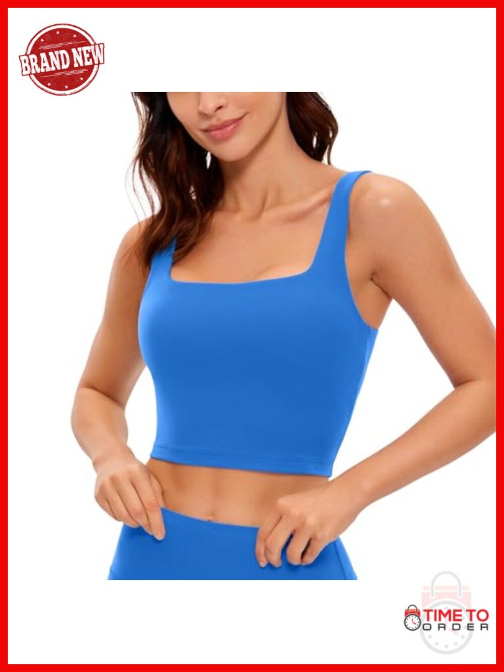 Butterluxe Square Neck Crop Tank Top Built-in Bra Yoga Lounge